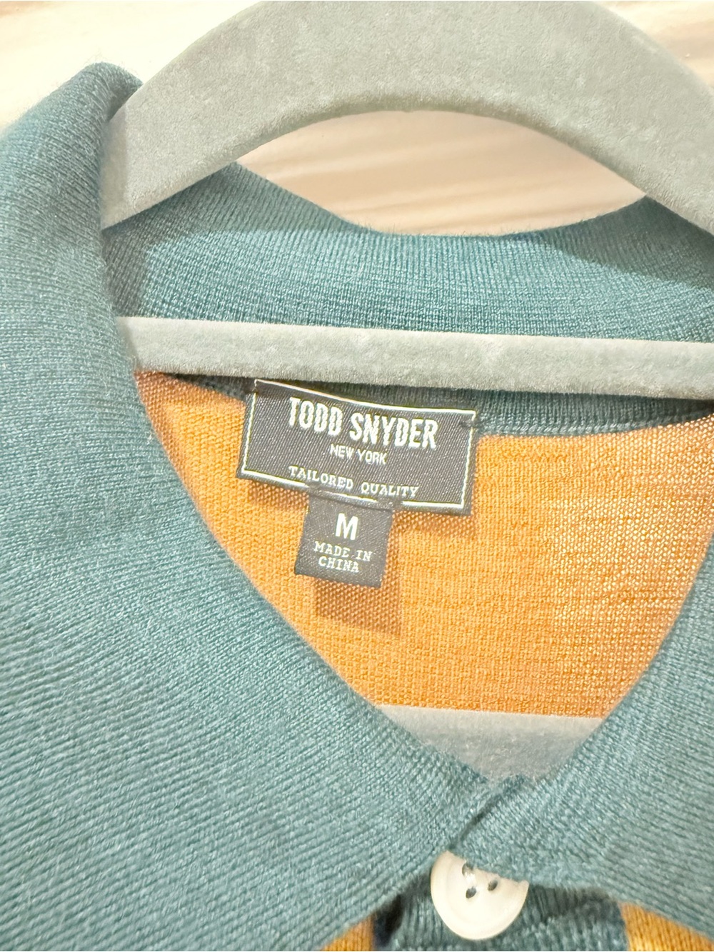 Todd Snyder Green Collar Knit Shirt with Mustard Interior - Picture 2 of 4